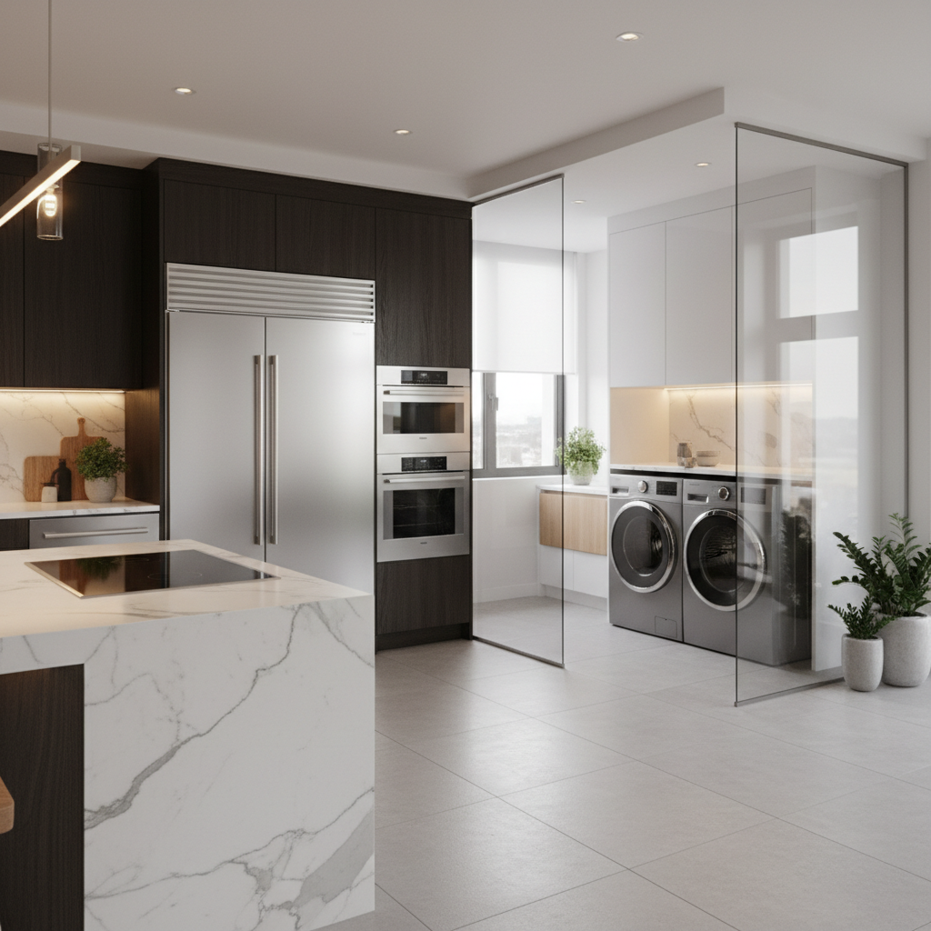 Premium GE kitchen and laundry appliances in a luxury home